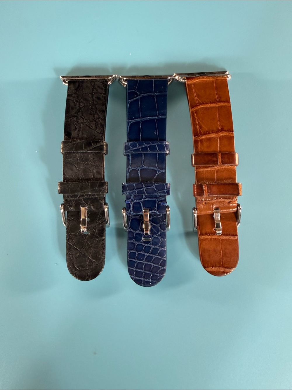 Leather Croc-Embossed Apple Watch Strap - Black, Blue, Brown
